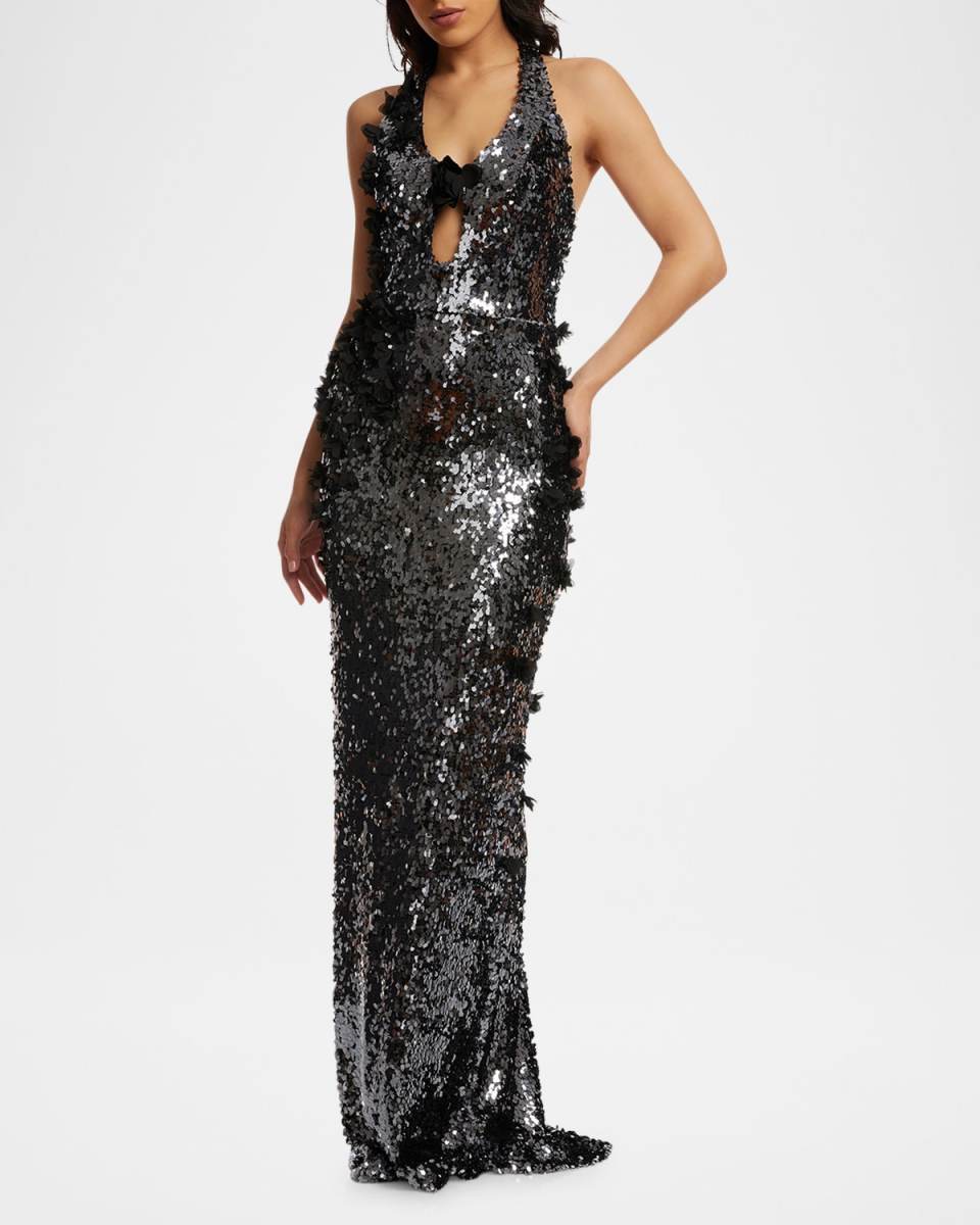 Priscilla Cutout Sequin Halter Gown